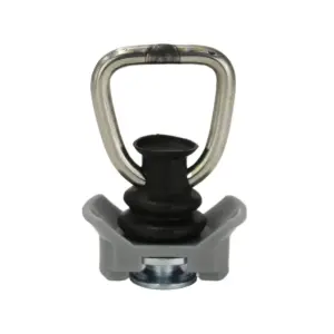 Zurrfitting anthrazit / grau in Triangelform mit Kunststoff ummantelt. Airlineschienen Fitting