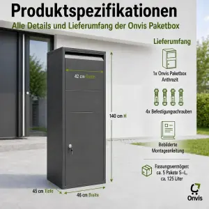 solidpro Paketbox Anthrazit 46 x 45 x 140 cm mit Schloss für Pakete & Post