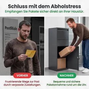 solidpro Paketbox Anthrazit 46 x 45 x 140 cm mit Schloss für Pakete & Post