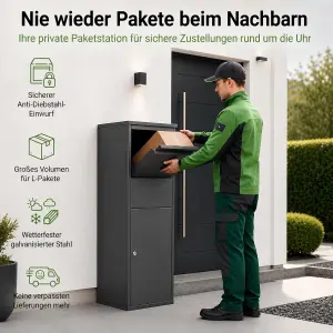 solidpro Paketbox Anthrazit 46 x 45 x 140 cm mit Schloss für Pakete & Post