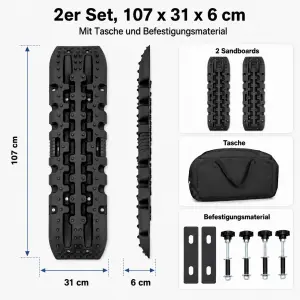 Sandbleche 2er Set 107 x 31 x 6 cm – Recovery Boards mit Tasche für Offroad & Camping
