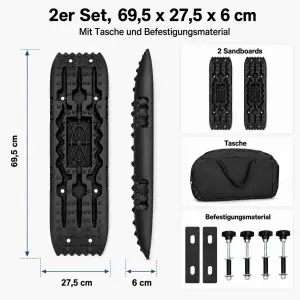 Sandbleche 2er Set 69,5 x 27,5 x 6 cm – Recovery Boards mit Tasche für Offroad & Camping